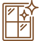 Icon of a sparkling clean window with two stars above it, indicating cleanliness.